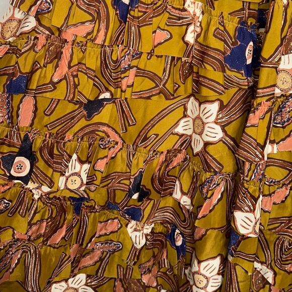 Ulla Johnson Nia Midi Dress in Copper Floral Ruffle Tiered Skirt Size 0/XS - Picture 6 of 11